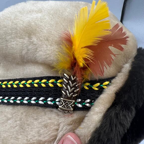 Vintage Made In USA Faux Fur Braided Band Feather Accent Ear Flaps Fedora Hat - Picture 9 of 11